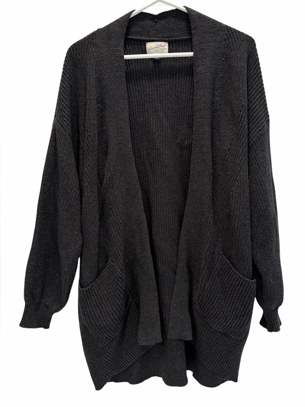 Universal Thread Womens XL Open Front Cardigan Sweater Gray Cotton Knit Pockets